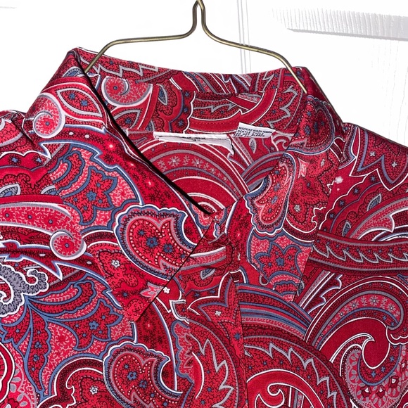 Alfred Dunner Vintage Paisley Smocked Waist Button Down Blouse w/ Shoulder Pads - Picture 4 of 11